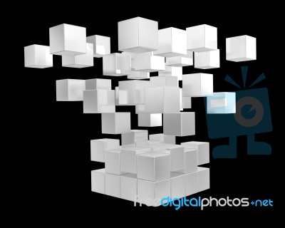Cube Silver Geometry Element Design Black Isolated Background Stock Image