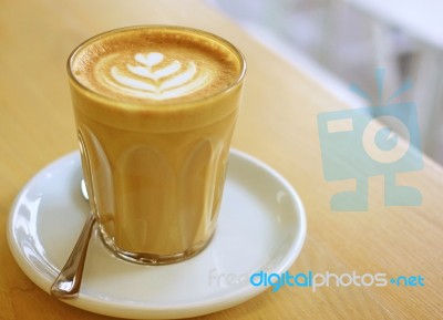 Cup Of Art Latte Or Cappuccino Coffee Stock Photo