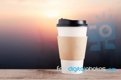 Cup Of Coffee With Sunrise Stock Photo