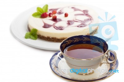 Cup Of Tea With Cheesecake Stock Photo
