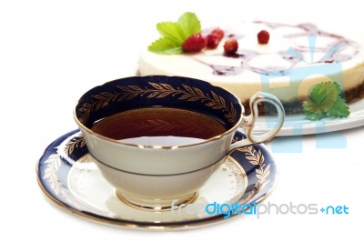 Cup Of Tea With Cheesecake Stock Photo
