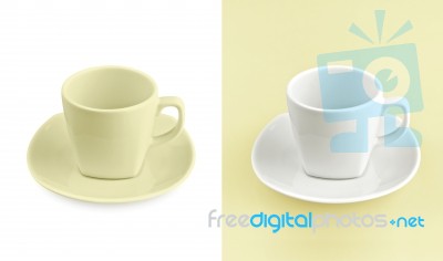 Cup On White & Yellow Background Stock Photo