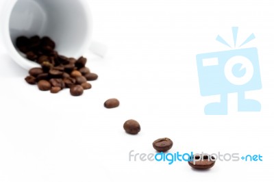 Cup With Coffe Beans On White Background Stock Photo Cup With Coffe Beans On White Background Stock Photo