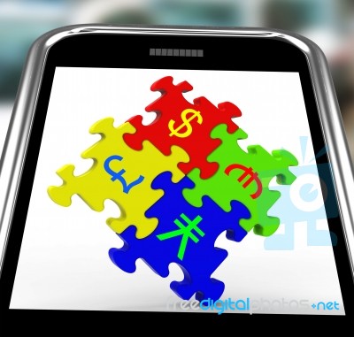 Currencies On Smartphone Showing International Exchange Stock Image