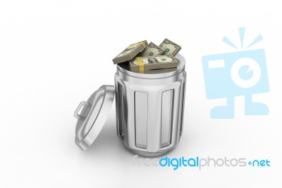 Currency Note In Trash Bin Stock Image