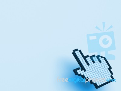 Cursor Hand On Blue Background Shows Blank Copy Space Website Stock Image