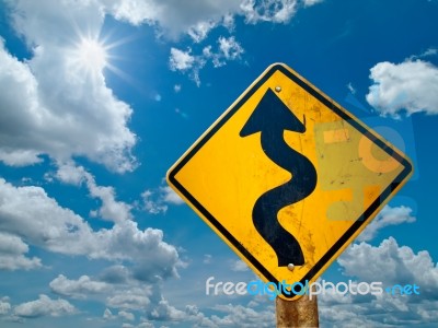 Curve Road Sign Stock Photo