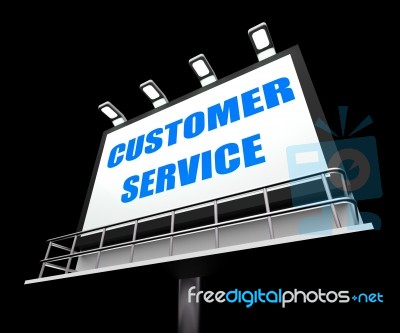Customer Service Media Sign Means Consumer Assistance And Servin… Stock Image