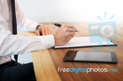 Customer Signing Contract, Agreed Terms And Approved Application… Stock Photo