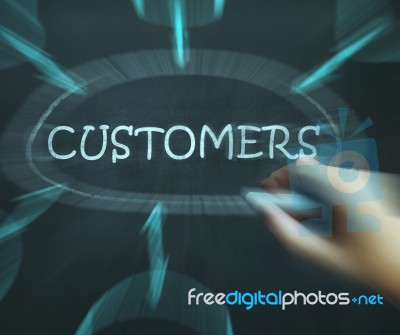Customers Diagram Shows Consumers Buyers And Patrons Stock Image