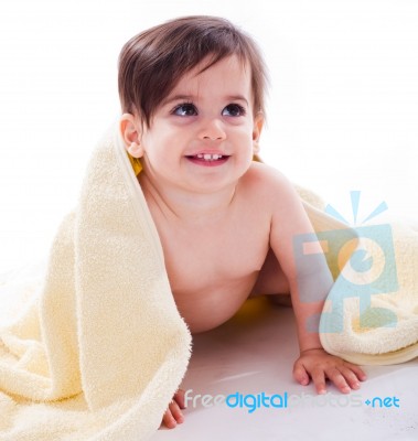 Cute Baby After Bath Stock Photo