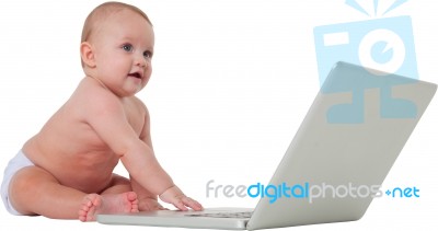 Cute Baby Boy Using Laptop Computer Stock Photo Cute Baby Boy Using Laptop Computer Stock Photo