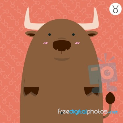 Cute Big Fat Taurus Zodiac Cartoon Stock Image