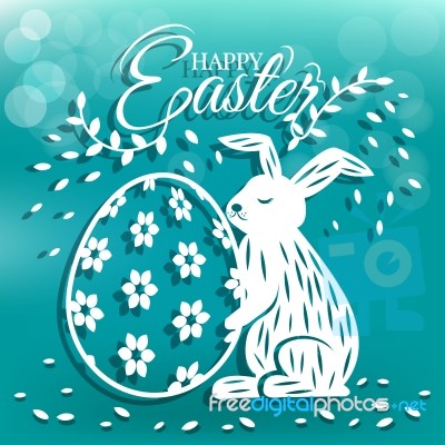 Cute Bunny And Egg For Easter Day Greeting Card Stock Image