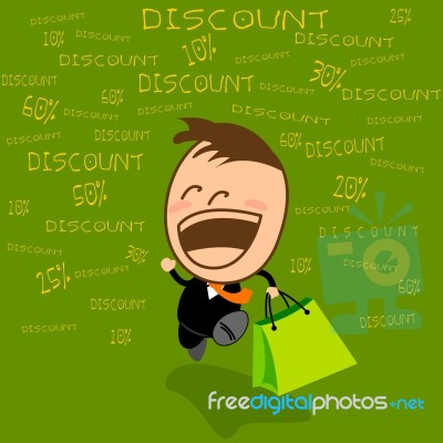 Cute Character Businessman Is Happy Discount To Shopping Stock Image