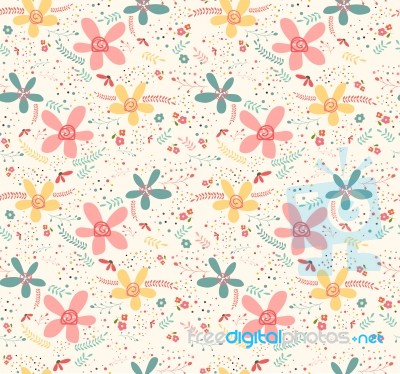Cute Doodle Tropical Flower Endless Seamless Pastel Ornament Stock Image