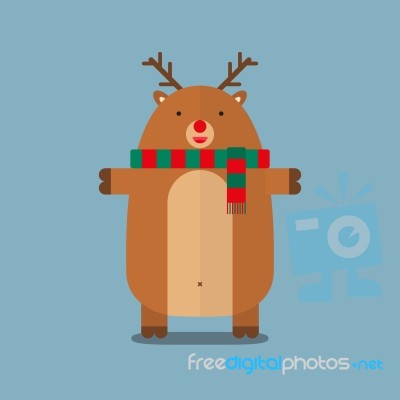 Cute Fat Big Reindeer Wear Scarf Flat Design Stock Image