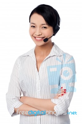 Cute Female Call Centre Executive Stock Photo