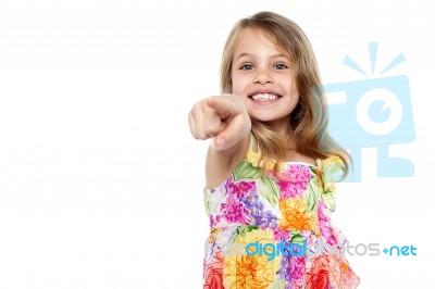 Cute Girl Kid Pointing At You Stock Photo