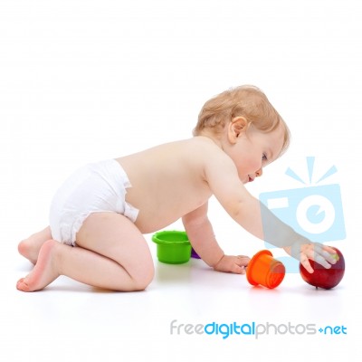 Cute Infant Boy With Apple Stock Photo