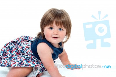 Cute Little Baby Girl Crawling Stock Photo