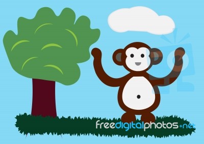 Cute Monkey Cartoon Character Stock Image