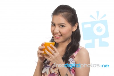 Cute Woman Drink Juice Stock Photo