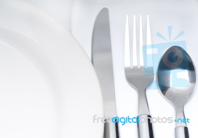 Cutlery Set On A Table Stock Photo