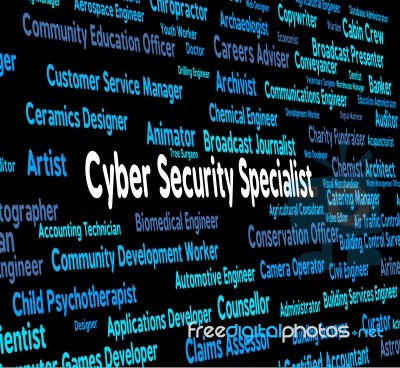 Cyber Security Specialist Shows World Wide Web And Employment Stock Image
