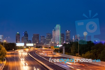 Dallas Downtown Skyline At Night Stock Photo