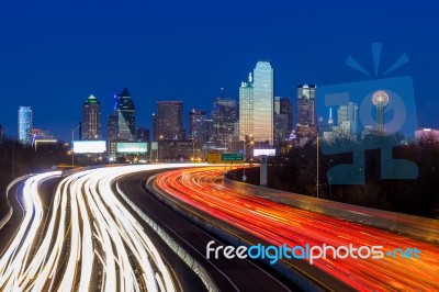 Dallas Downtown Skyline At Night, Texas Stock Photo