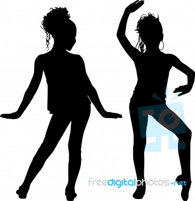 Dancing Silhouette Friends Stock Image