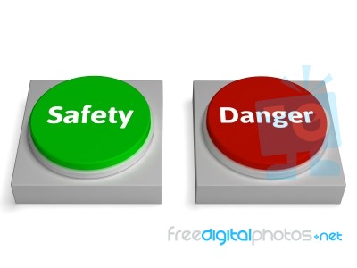 Danger Safety Buttons Show Safe Or Harmful Stock Image
