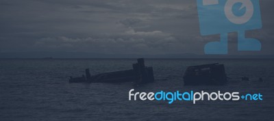 Dark And Gloomy Effect On The Shipwrecks At Tangalooma Island Stock Photo Dark And Gloomy Effect On The Shipwrecks At Tangalooma Island Stock Photo