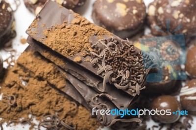 Dark Chocolate On The Table Stock Photo