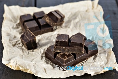 Dark Chocolate Pieces Stock Photo