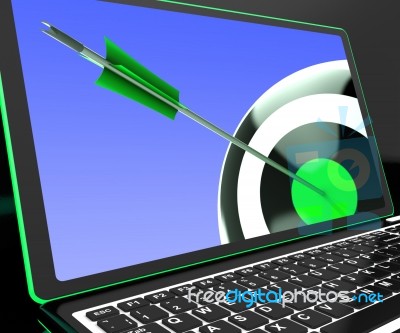 Dartboard On Laptop Showing Precise Aiming Stock Image