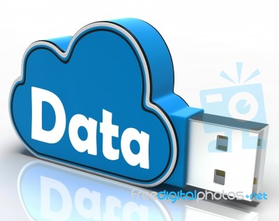 Data Cloud Pen Drive Shows Digital Files And Dataflow Stock Image
