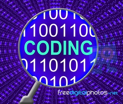 Data Coding Shows Database Cryptology And Monitor Stock Image