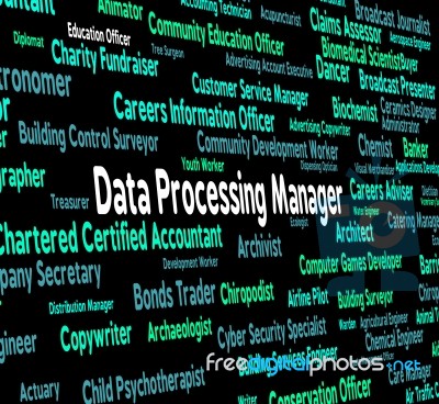 Data Processing Manager Represents Hiring Bytes And Word Stock Image