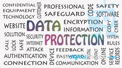Data Protection, Security Privacy Concept In Background White Stock Image