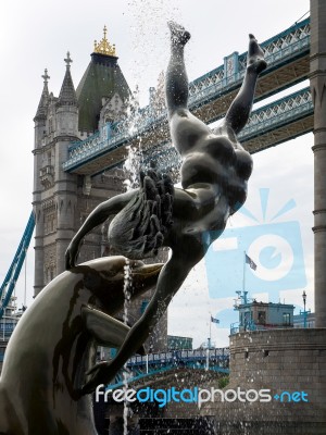 David Wayne Sculpture Girl With The Dolphin Next To Tower Bridge… Stock Photo