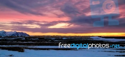 Dawn Breaking Near Jokulsarlon Stock Photo