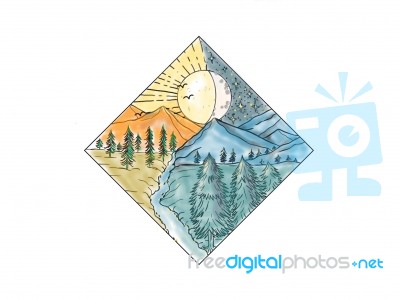 Day And Night Scene Color Drawing Stock Image