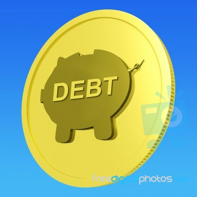 Debt Coin Means Money Borrowed And Owed Stock Image