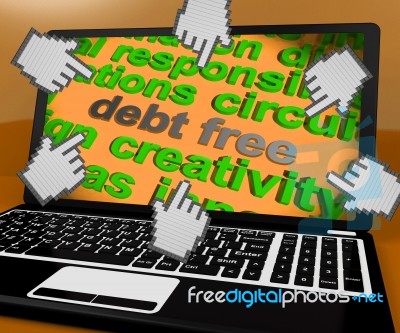 Debt Free Laptop Screen Shows Good Credit Or No Debt Stock Image