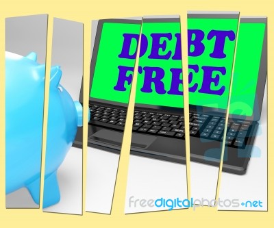 Debt Free Piggy Bank Shows No Debts And Financial Freedom Stock Image