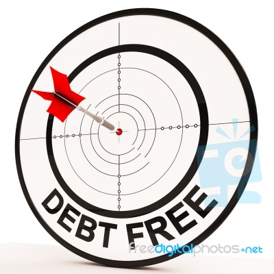 Debt Free Target Shows Economic Financial Success Stock Image