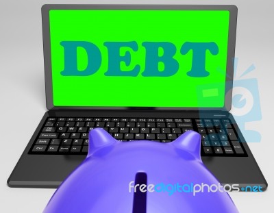 Debt Laptop Shows Money Due Or Owed Stock Image