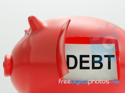 Debt Piggy Bank Means Arrears And Money Owed Stock Image